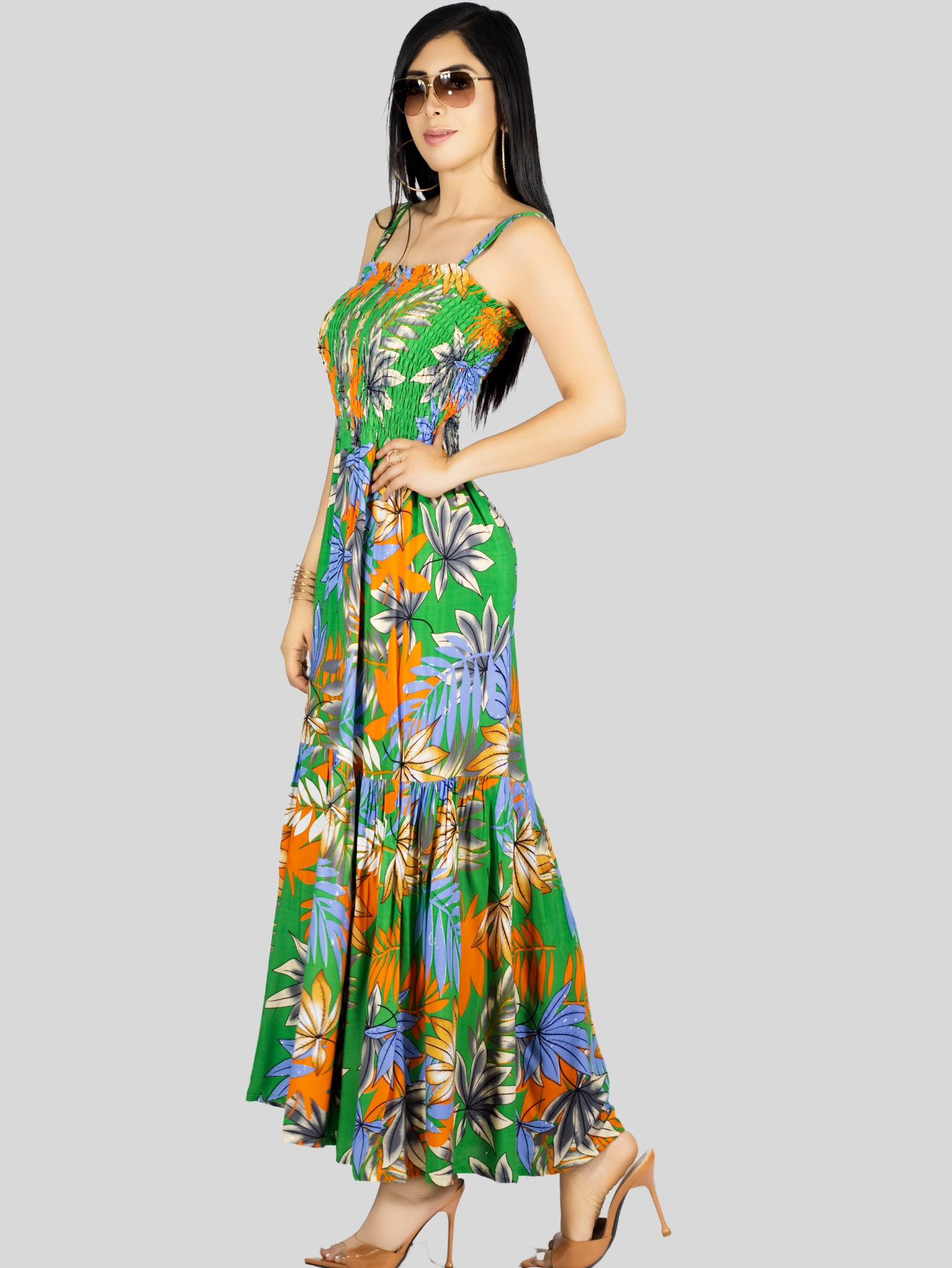 Foto 5 pulgar | Vestido Maxi Casual Mujer Ves-1016 Verde Oscuro Largo Cómodo De Tirantes