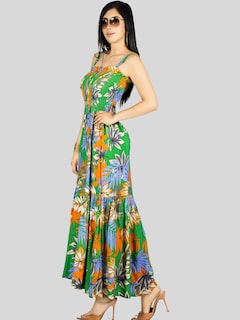Foto 4 | Vestido Maxi Casual Mujer Ves-1016 Verde Oscuro Largo Cómodo De Tirantes