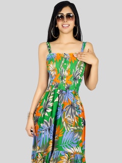 Foto 5 | Vestido Maxi Casual Mujer Ves-1016 Verde Oscuro Largo Cómodo De Tirantes