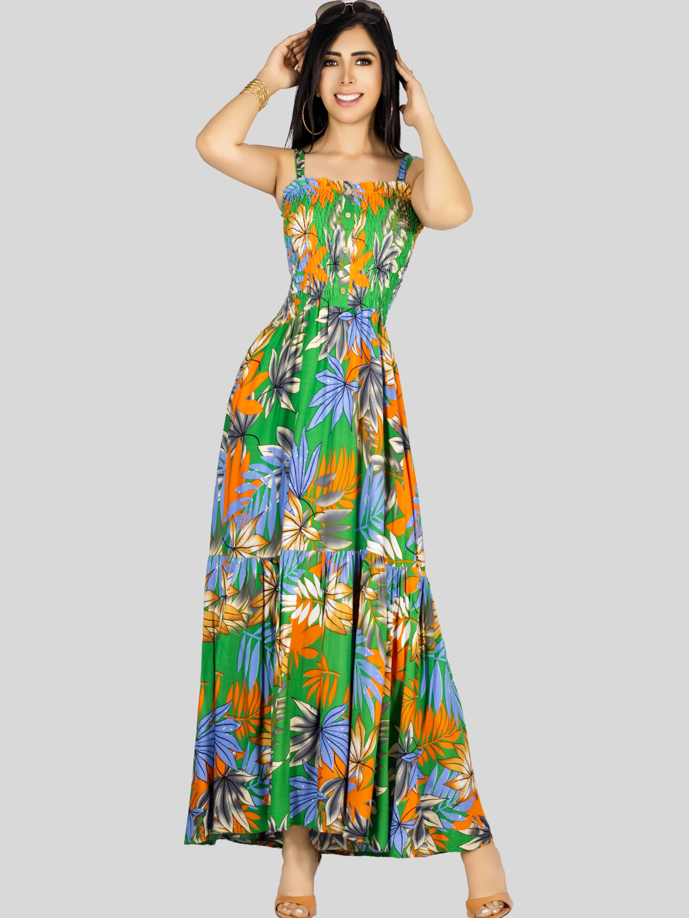 Foto 8 pulgar | Vestido Maxi Casual Mujer Ves-1016 Verde Oscuro Largo Cómodo De Tirantes