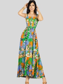 Foto 7 | Vestido Maxi Casual Mujer Ves-1016 Verde Oscuro Largo Cómodo De Tirantes