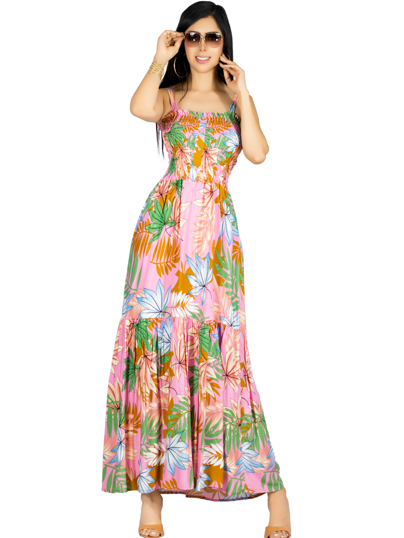 Foto 2 pulgar | Vestido Maxi Casual Mujer Ves-1016 Rosa Largo Cómodo De Tirantes