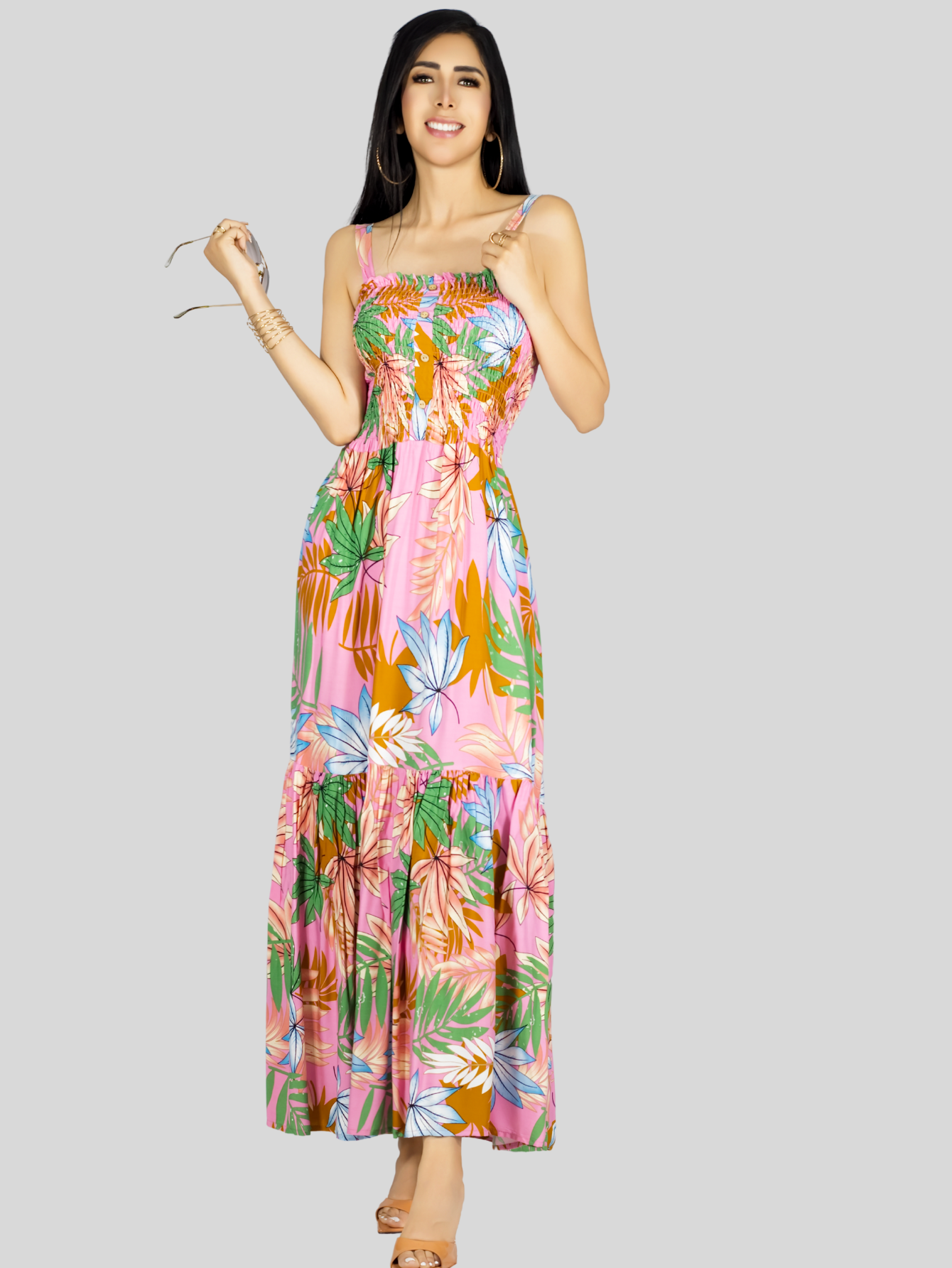 Foto 2 | Vestido Maxi Casual Mujer Ves-1016 Rosa Largo Cómodo De Tirantes