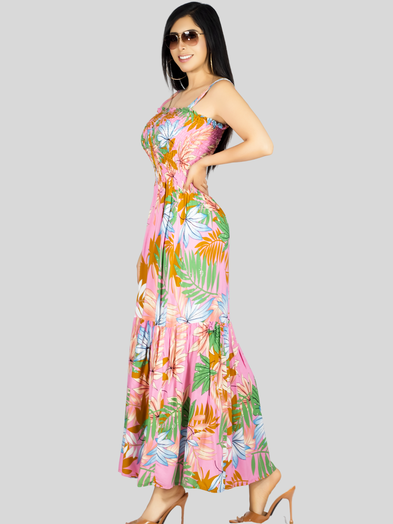 Foto 5 pulgar | Vestido Maxi Casual Mujer Ves-1016 Rosa Largo Cómodo De Tirantes