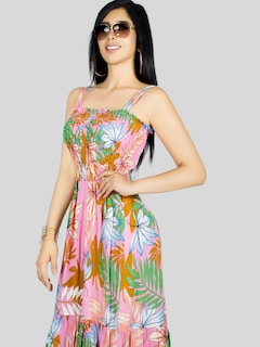 Foto 5 | Vestido Maxi Casual Mujer Ves-1016 Rosa Largo Cómodo De Tirantes