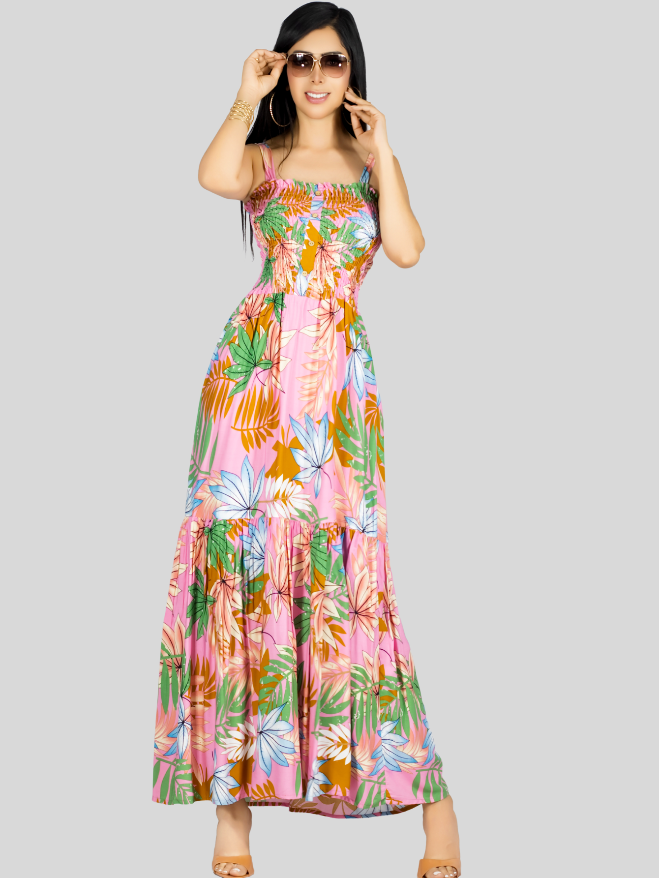 Foto 7 | Vestido Maxi Casual Mujer Ves-1016 Rosa Largo Cómodo De Tirantes