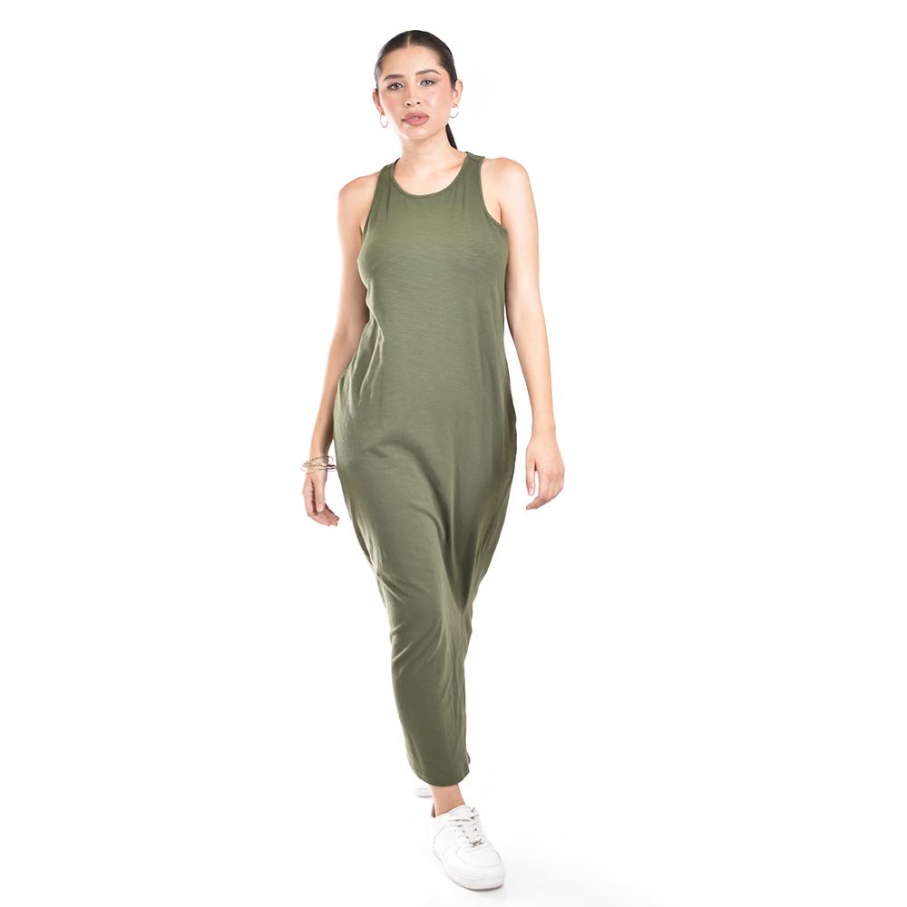 Maxi Vestido Sin Manga Roman Fashion / Juvenil, 23974 (verde Militar) Verde Oscuro