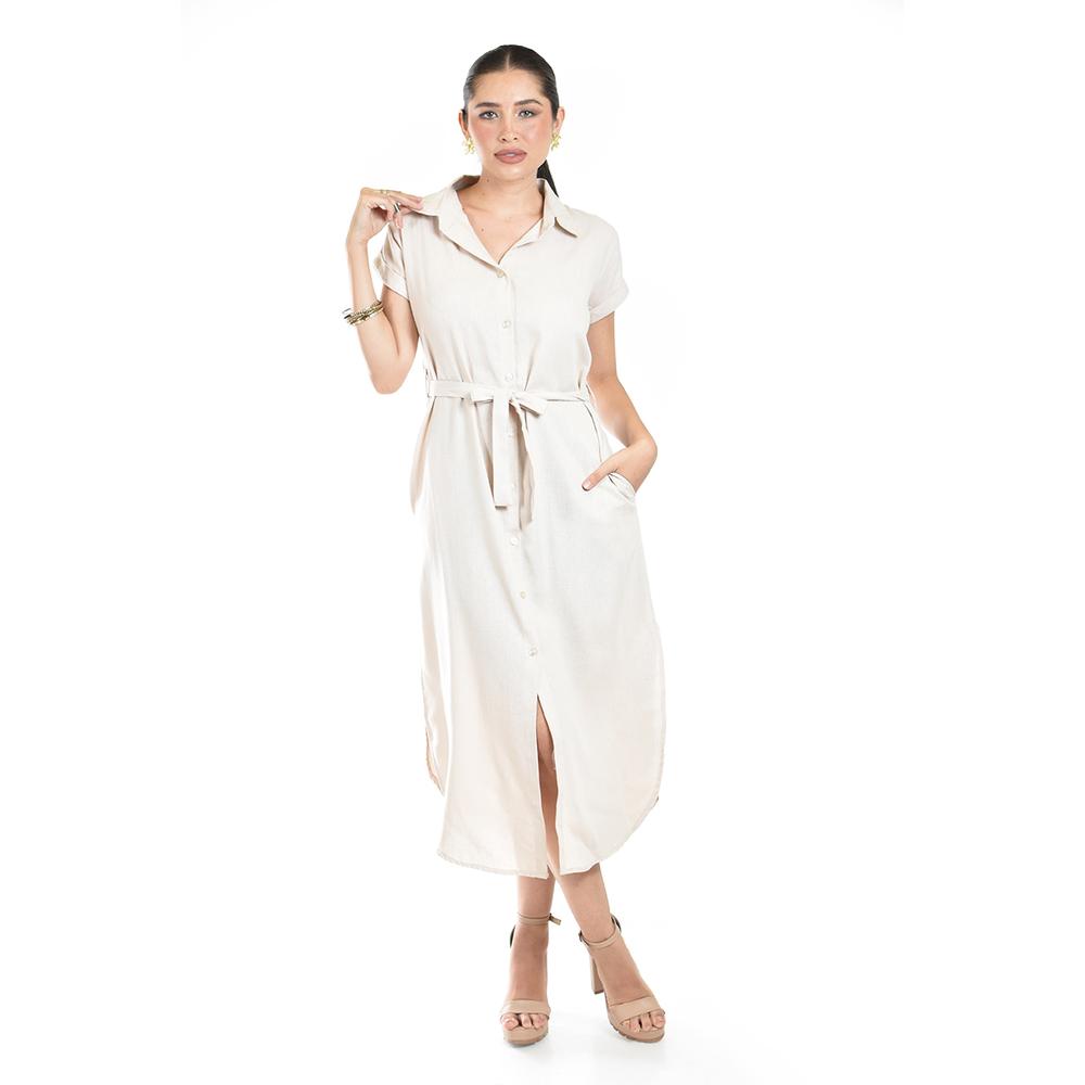 Foto 2 pulgar | Vestido Camisero De Lino Roman Fashion / Juvenil, 2107 (beige) Beige