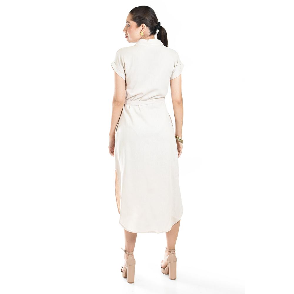 Foto 4 pulgar | Vestido Camisero De Lino Roman Fashion / Juvenil, 2107 (beige) Beige