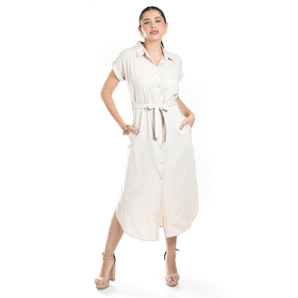 Foto 6 pulgar | Vestido Camisero De Lino Roman Fashion / Juvenil, 2107 (beige) Beige