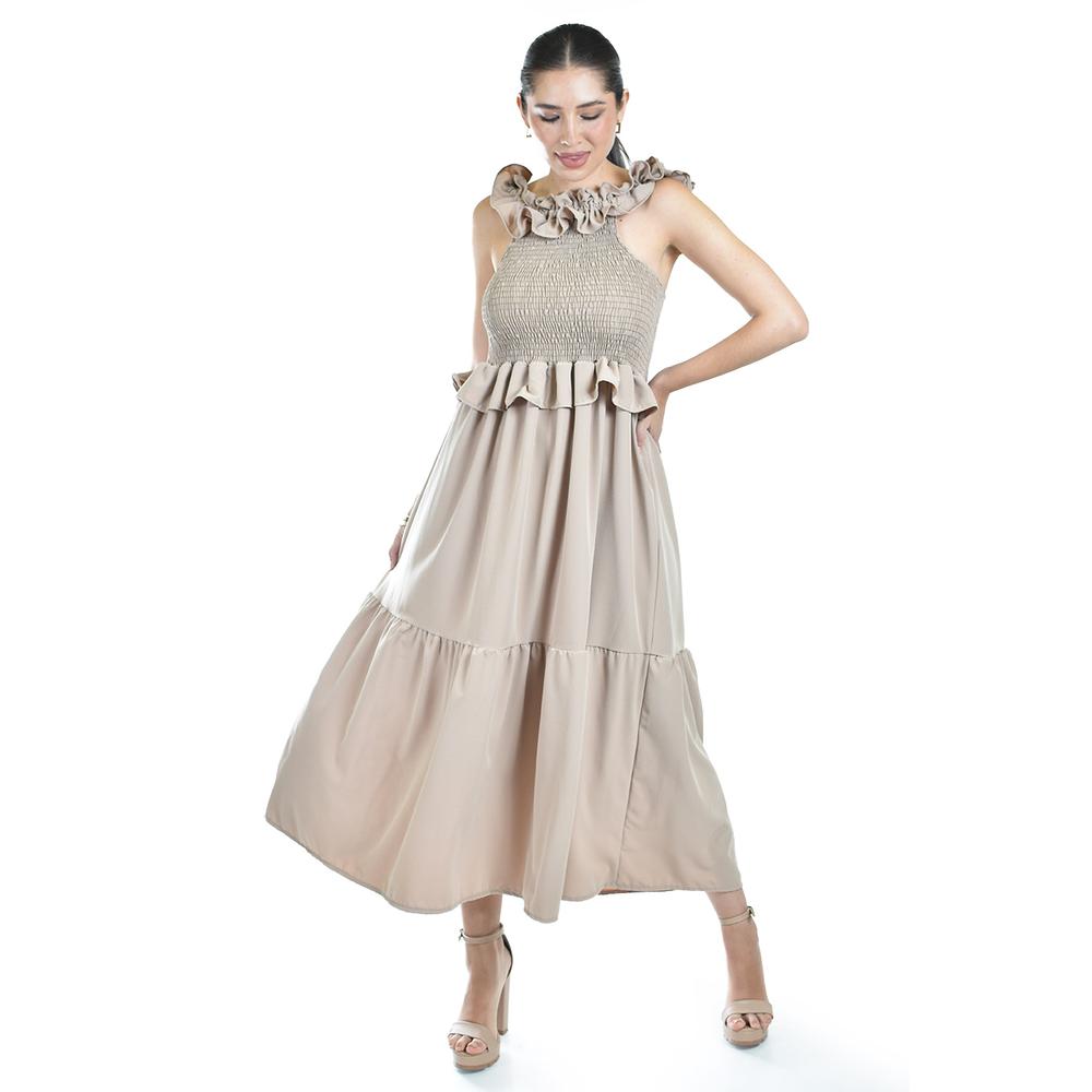 Foto 6 pulgar | Vestido Largo Con Olanes Roman Fashion/ Juvenil, 4360 (cafe) Cafe