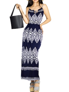 Foto 1 | Vestido Largo Casual Mujer Maxi Dres Cómodo Ves-1023 Marino Estilo Moderno