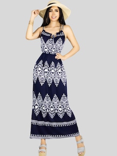 Foto 2 | Vestido Largo Casual Mujer Maxi Dres Cómodo Ves-1023 Marino Estilo Moderno