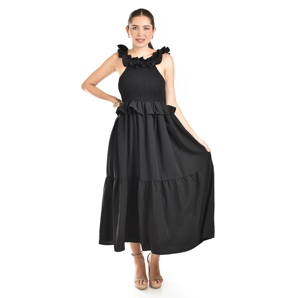 Foto 2 pulgar | Vestido Largo Con Olanes Roman Fashion/ Juvenil, 4360 (negro) Negro