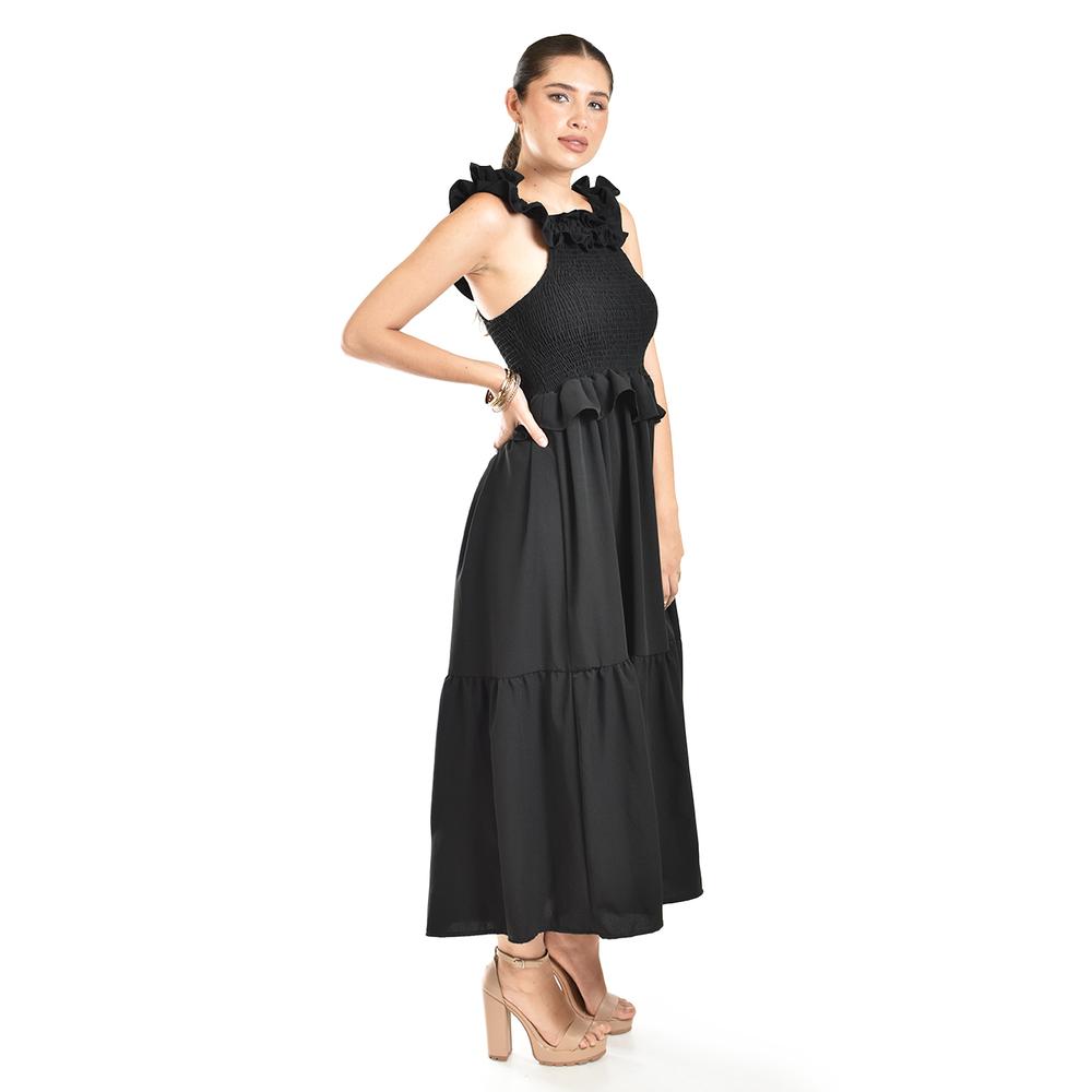 Foto 3 pulgar | Vestido Largo Con Olanes Roman Fashion/ Juvenil, 4360 (negro) Negro