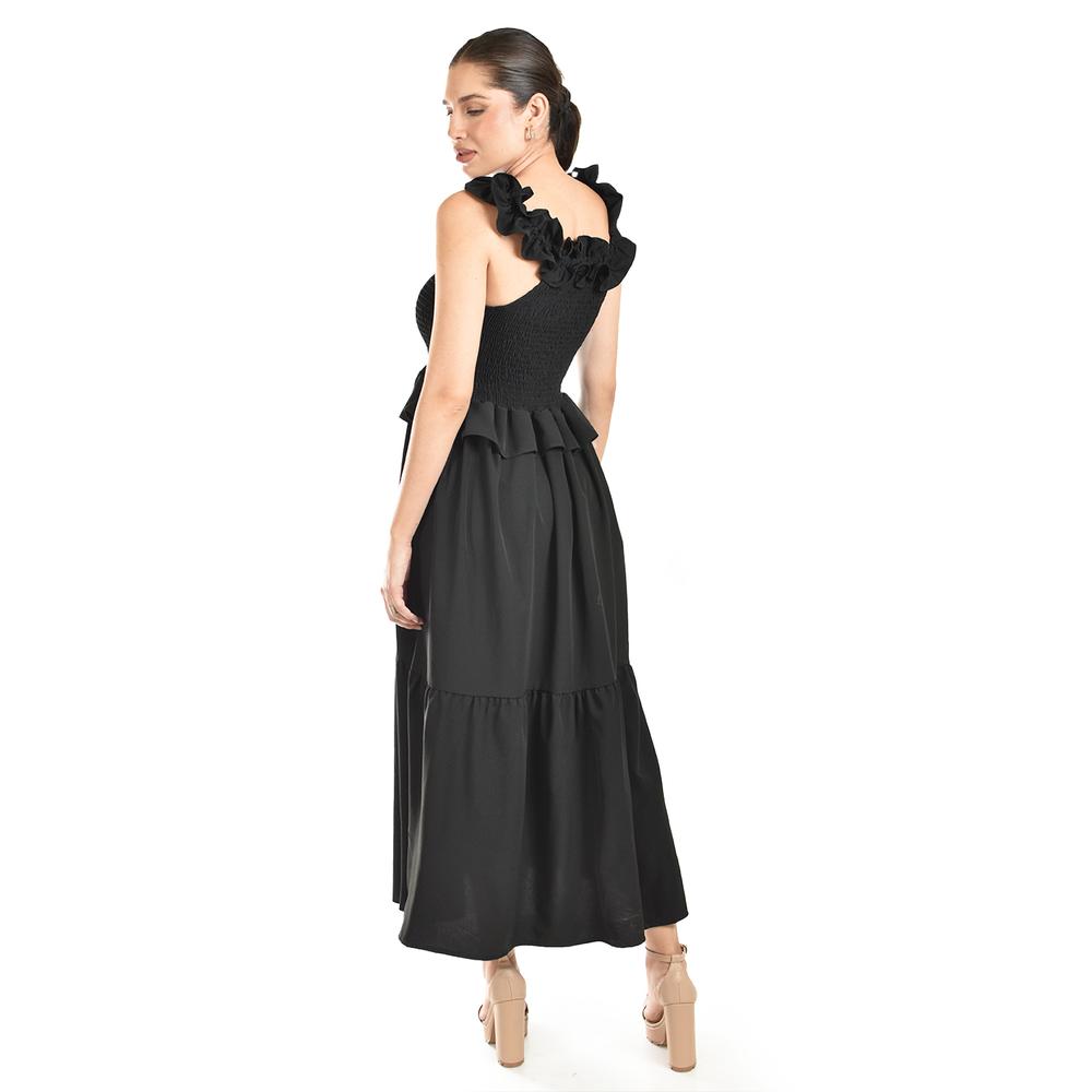 Foto 4 pulgar | Vestido Largo Con Olanes Roman Fashion/ Juvenil, 4360 (negro) Negro