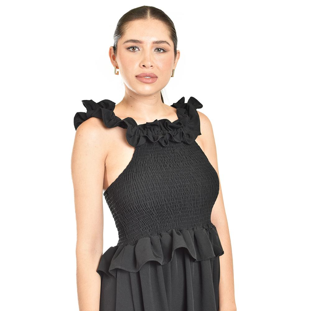 Foto 5 pulgar | Vestido Largo Con Olanes Roman Fashion/ Juvenil, 4360 (negro) Negro