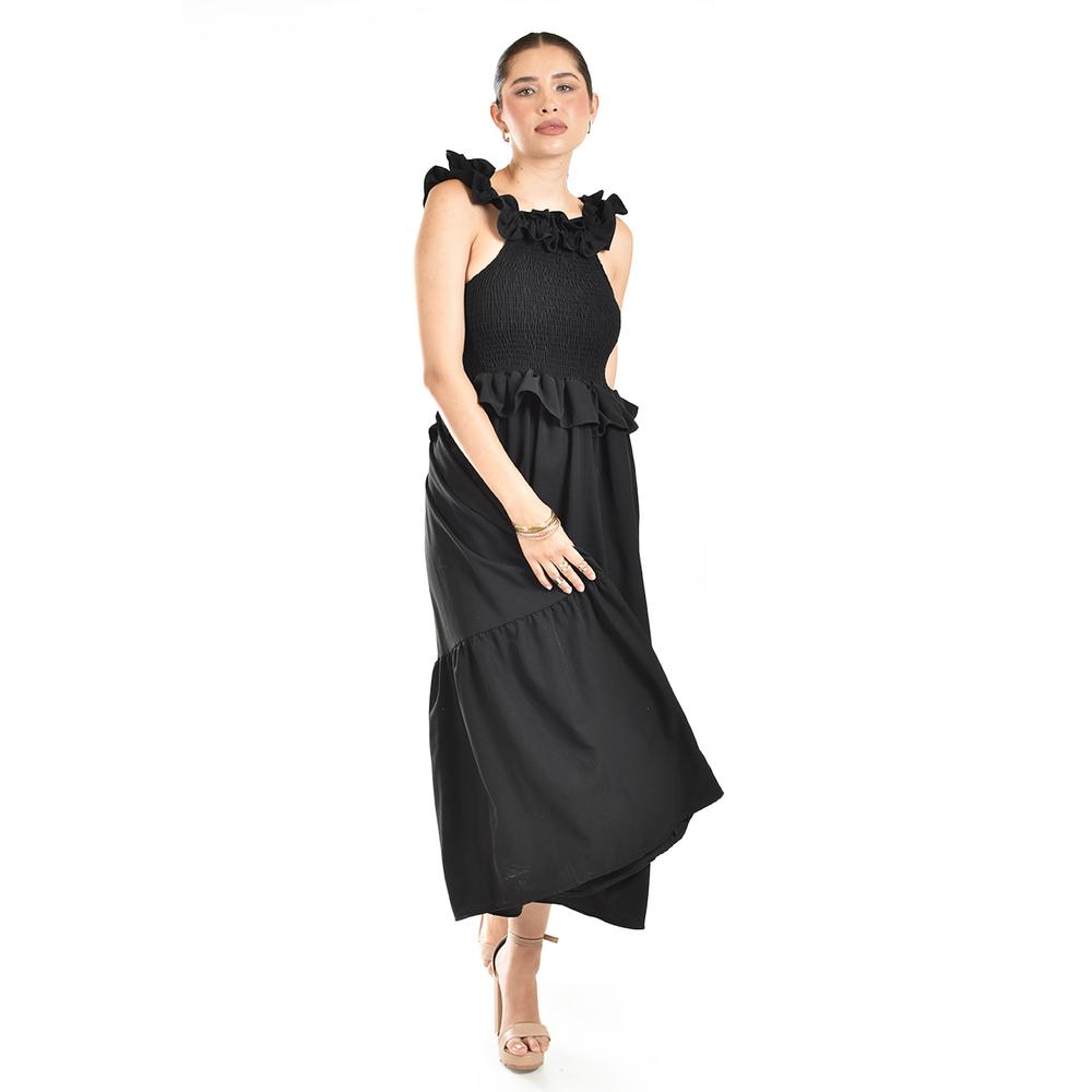 Foto 6 pulgar | Vestido Largo Con Olanes Roman Fashion/ Juvenil, 4360 (negro) Negro