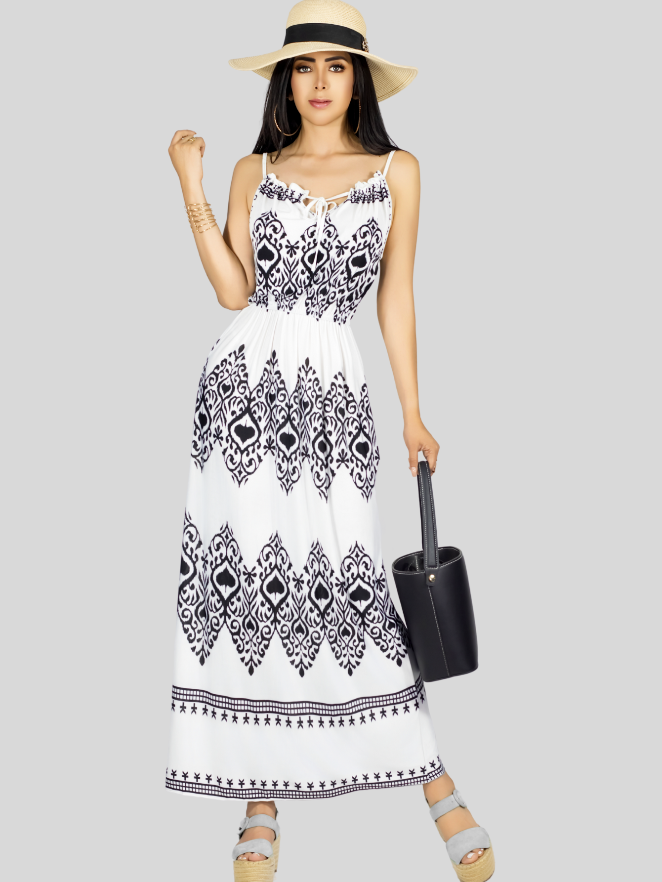 Foto 7 pulgar | Vestido Largo Casual Mujer Maxi Dres Cómodo Ves-1023 Blanco Estilo Moderno