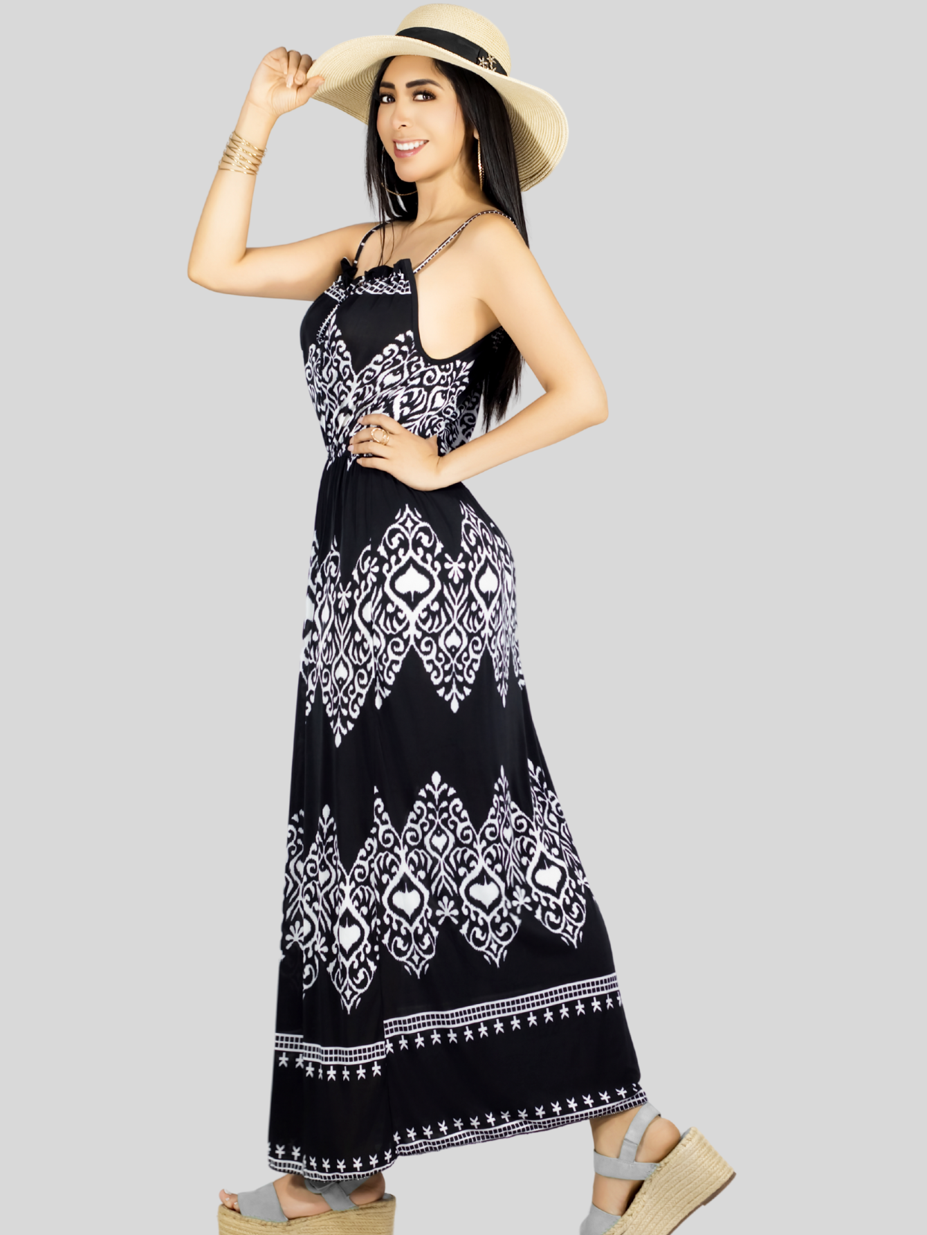 Foto 4 | Vestido Largo Casual Mujer Maxi Dres Cómodo Ves-1023 Negro Estilo Moderno