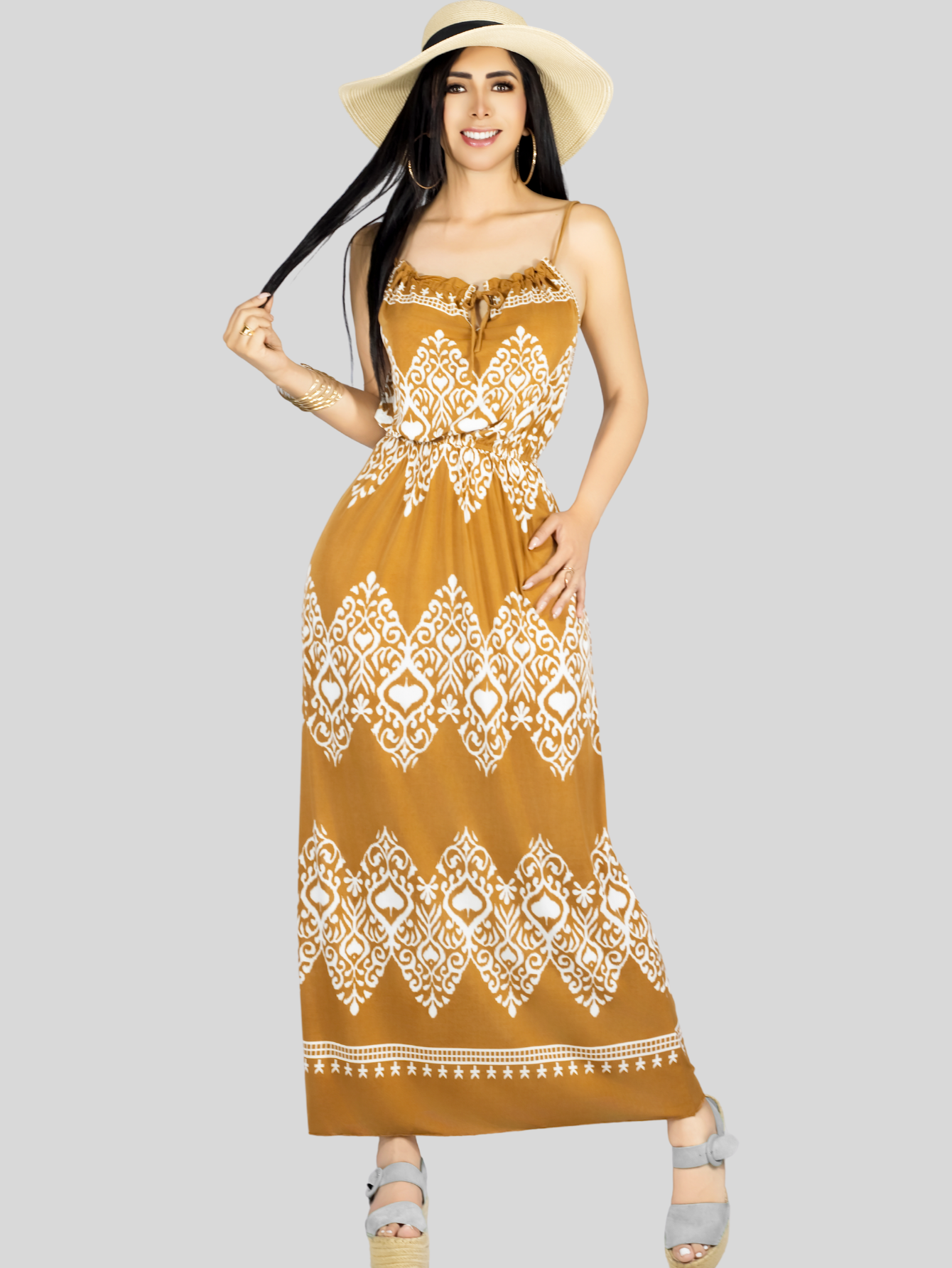 Foto 2 | Vestido Largo Casual Mujer Maxi Dres Cómodo Ves-1023 Café Estilo Moderno