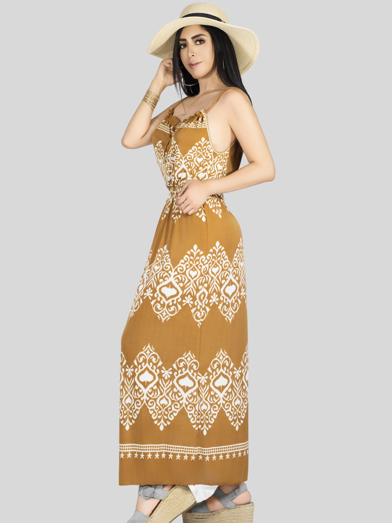 Foto 4 | Vestido Largo Casual Mujer Maxi Dres Cómodo Ves-1023 Café Estilo Moderno