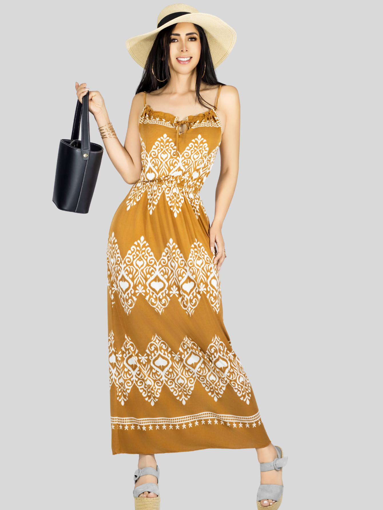 Foto 6 | Vestido Largo Casual Mujer Maxi Dres Cómodo Ves-1023 Café Estilo Moderno