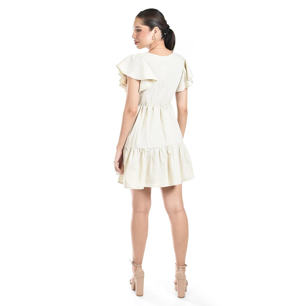 Foto 4 pulgar | Vestido De Lino Con Volantes Roman Fashion /juvenil, 4355 (beige) Beige