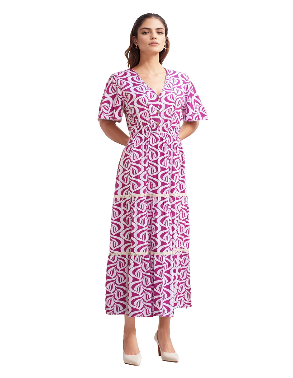 Foto 1 | Vestido Casual Largo Crop Estampado Maga Corta