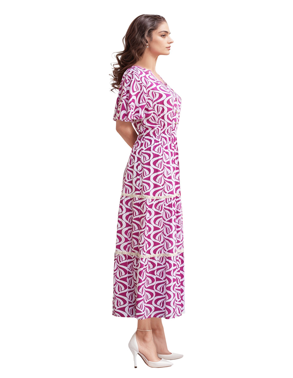 Foto 3 pulgar | Vestido Casual Largo Crop Estampado Maga Corta