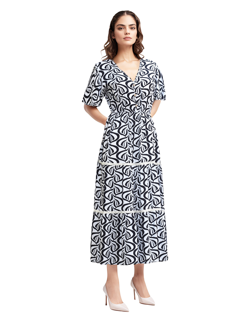 Foto 1 | Vestido Casual Largo Crop Estampado Maga Corta