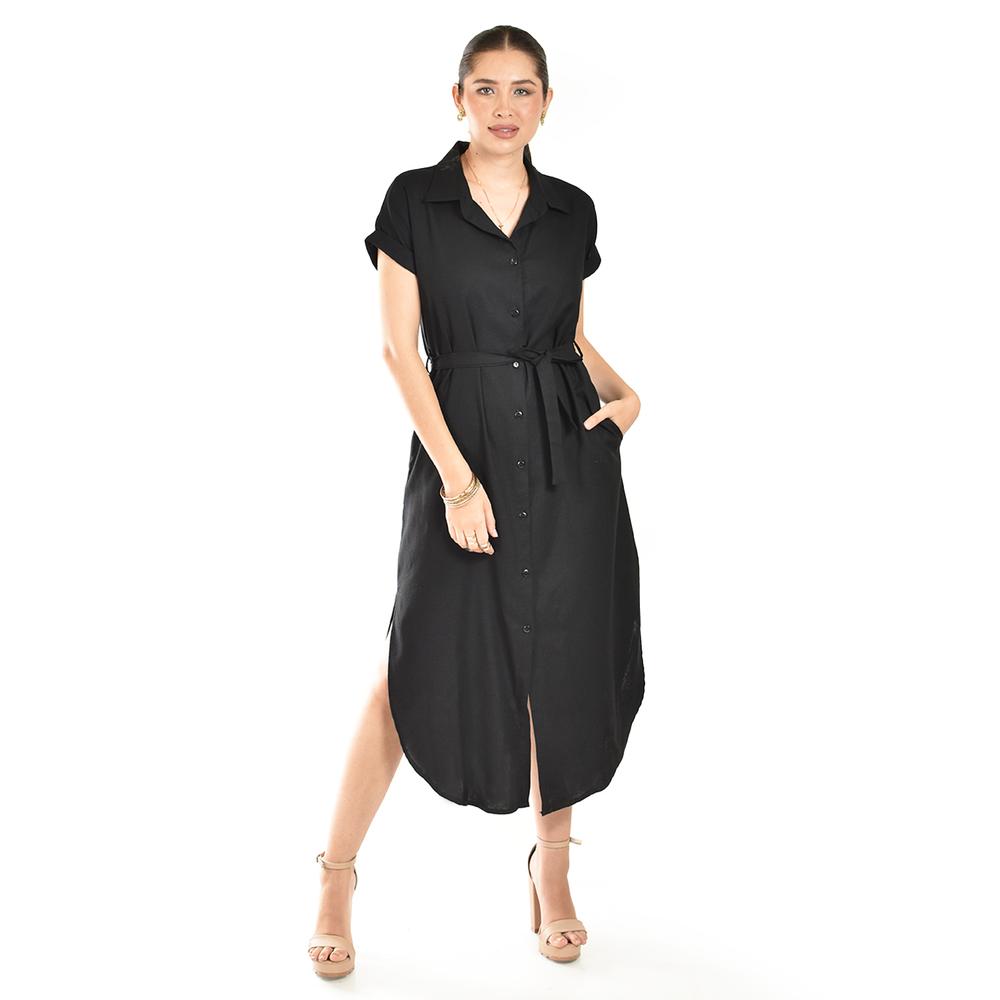 Vestido Camisero De Lino Roman Fashion / Juvenil, 2107 (negro) Negro