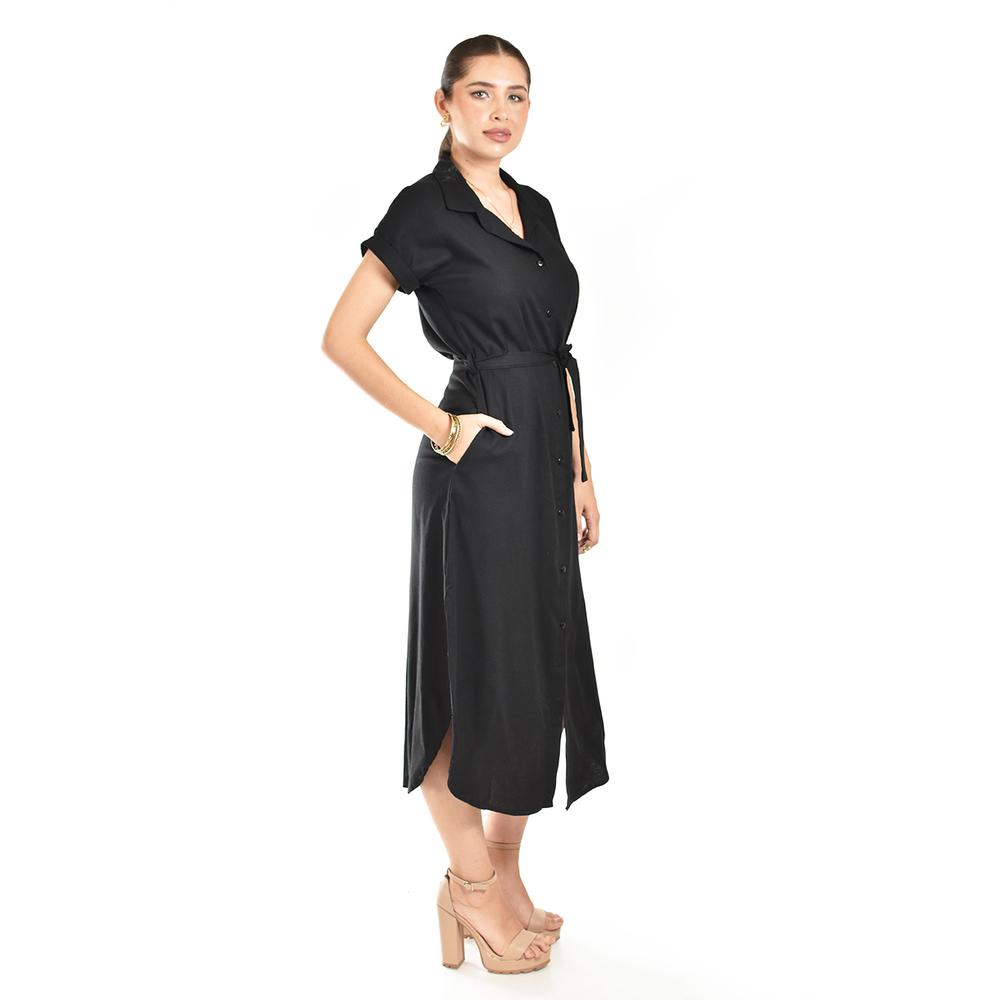 Foto 2 | Vestido Camisero De Lino Roman Fashion / Juvenil, 2107 (negro) Negro