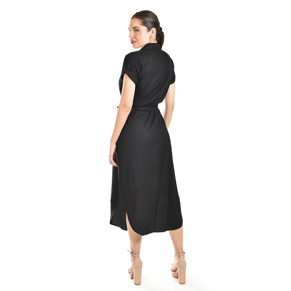 Foto 4 pulgar | Vestido Camisero De Lino Roman Fashion / Juvenil, 2107 (negro) Negro