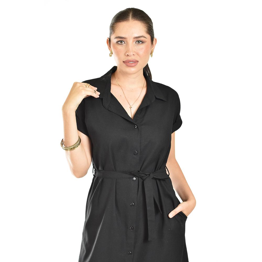 Foto 5 pulgar | Vestido Camisero De Lino Roman Fashion / Juvenil, 2107 (negro) Negro
