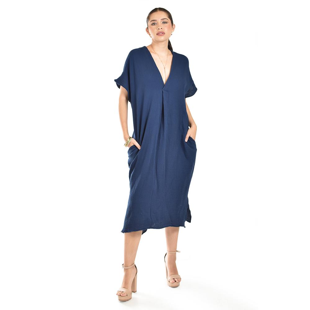 Vestido De Algodon Con Bolsillos Roman Fashion /juvenil, 4363 (azul Marino) Azul Marino