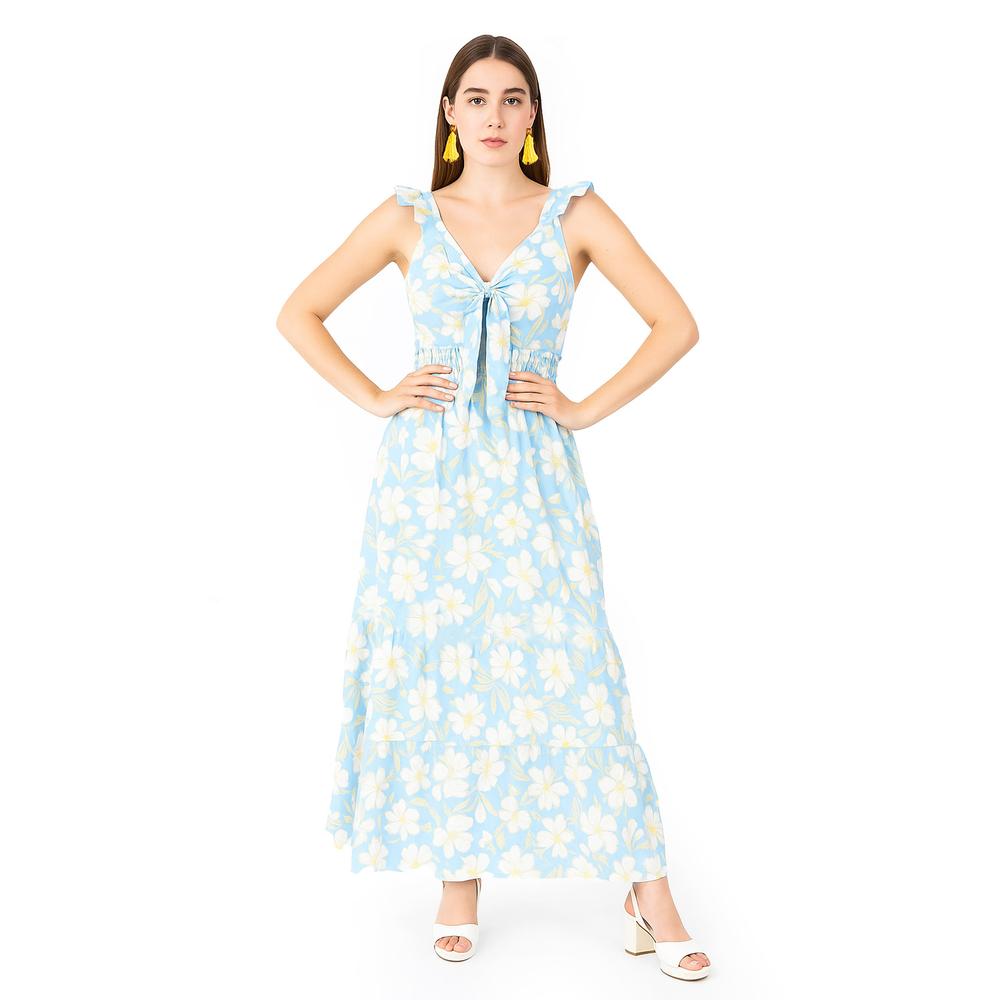 Maxi Vestido Floreado Roman Fashion / Juvenil, 4335 (azul Cielo) Azul Cielo