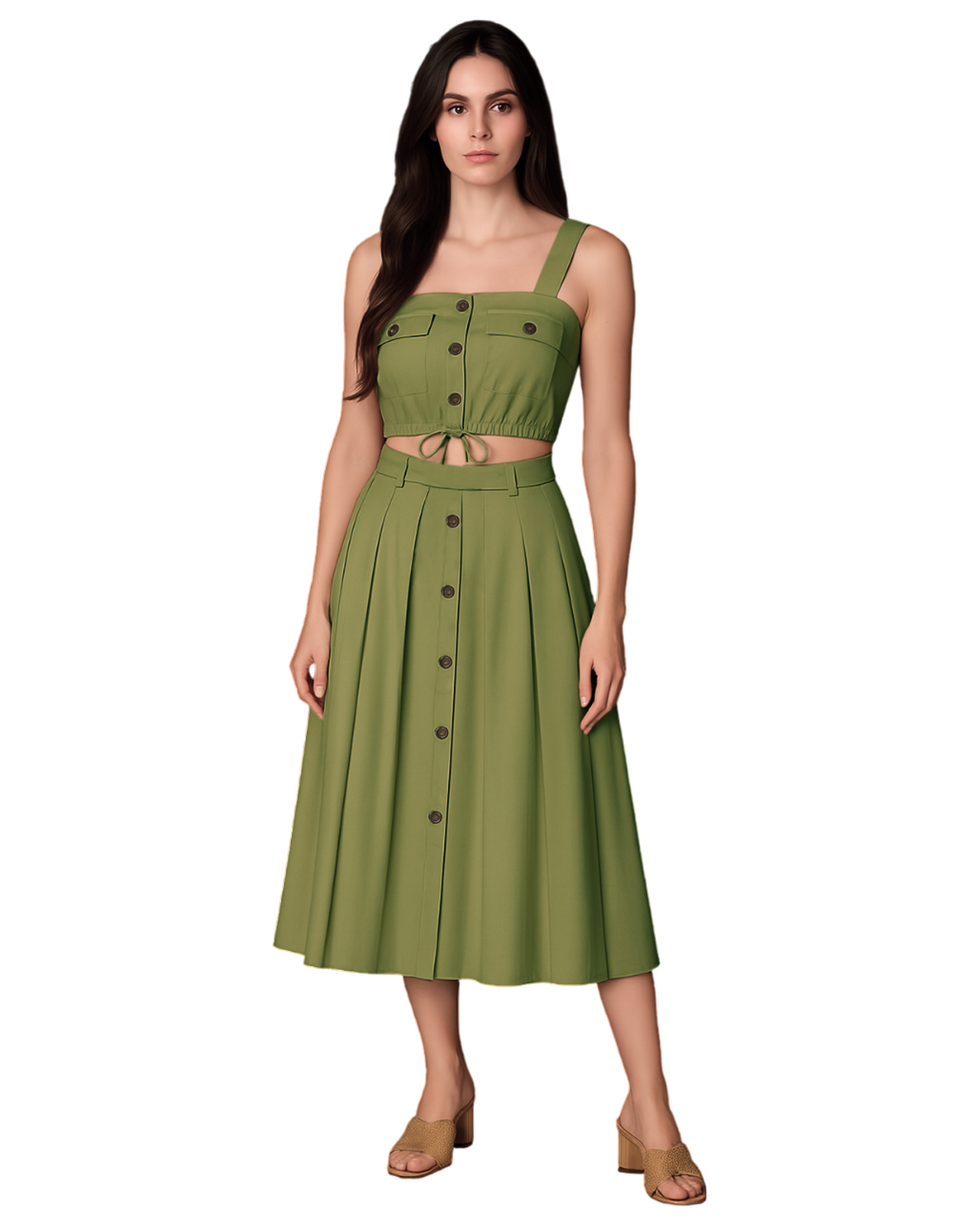 Conjunto Mujer Top Y Falda Ocean Point Con Botones Frontales Y Cintura Anudada