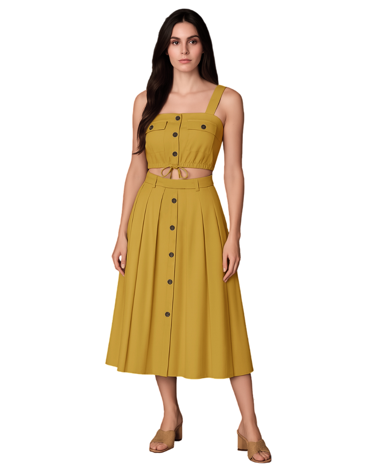 Conjunto Mujer Top Y Falda Ocean Point Con Botones Frontales Y Cintura Anudada