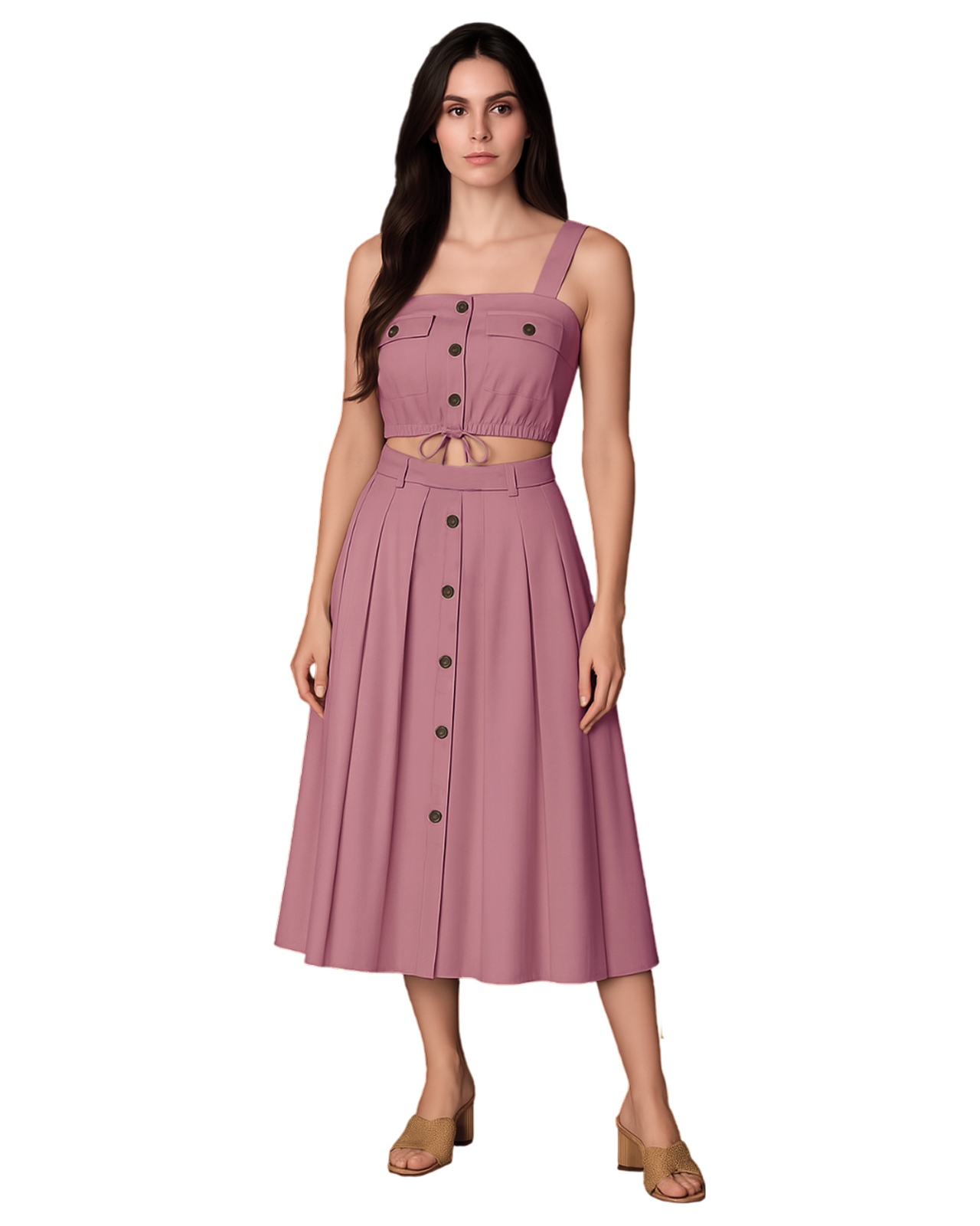 Conjunto Mujer Top Y Falda Ocean Point Con Botones Frontales Y Cintura Anudada