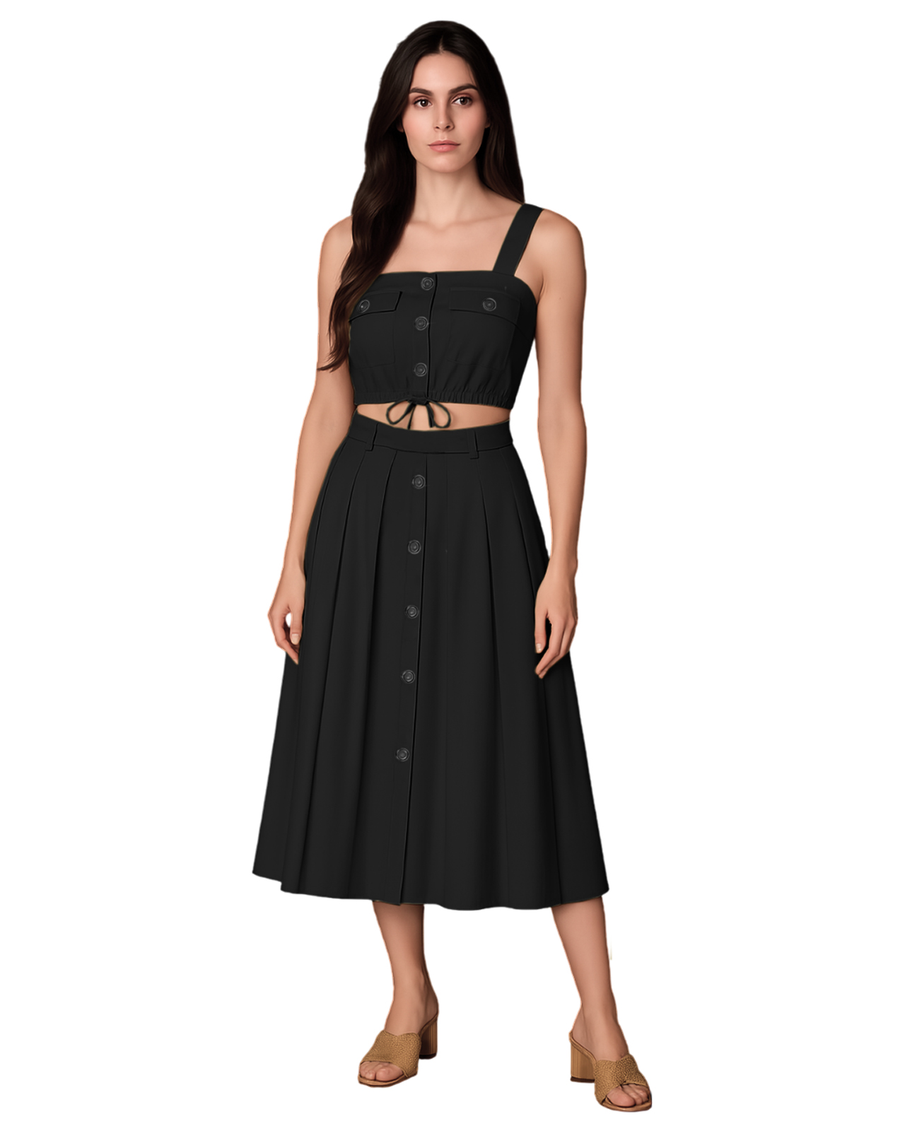 Conjunto Mujer Top Y Falda Ocean Point Con Botones Frontales Y Cintura Anudada