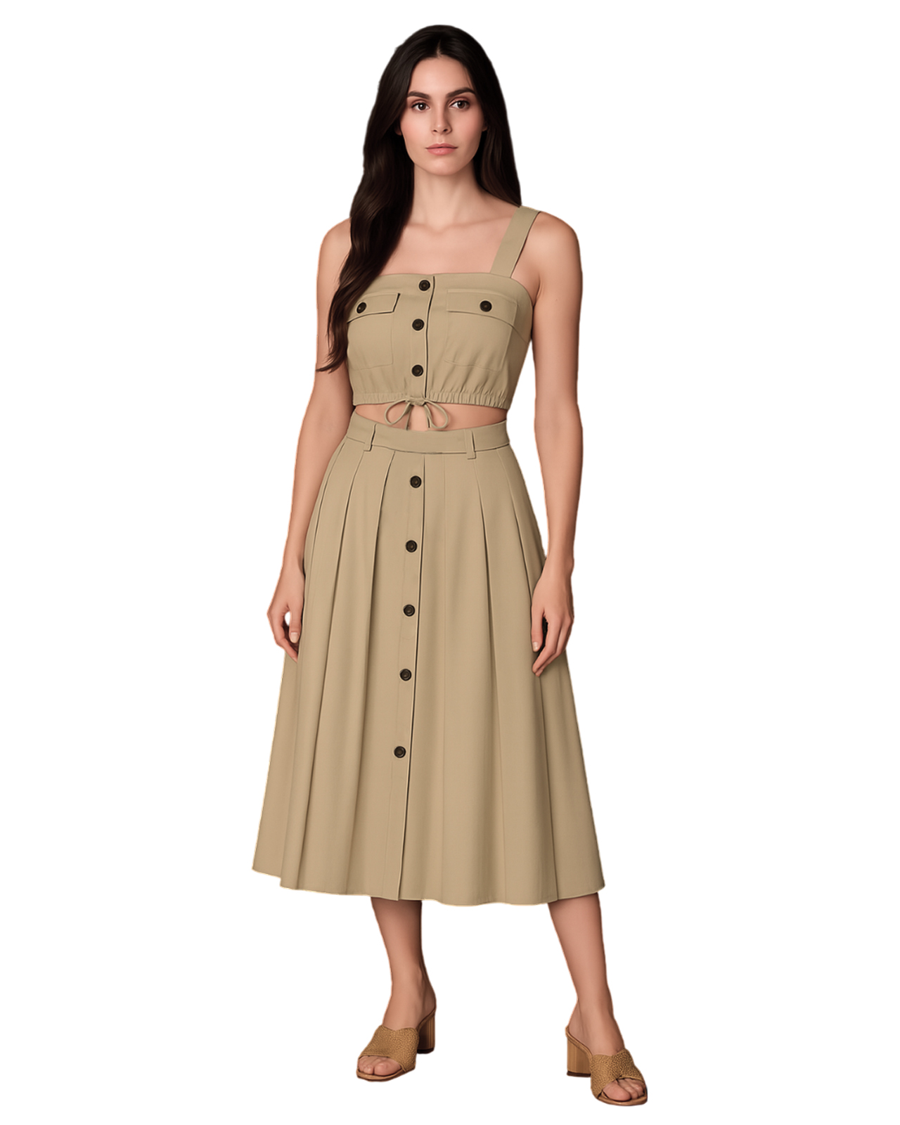 Foto 1 | Conjunto Mujer Top Y Falda Ocean Point Con Botones Frontales Y Cintura Anudada