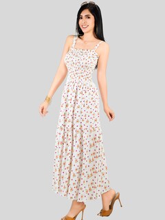 Foto 2 | Vestido Maxi Casual Mujer Largo Ves-1027 Blanco D1 Cómodo De Tirantes