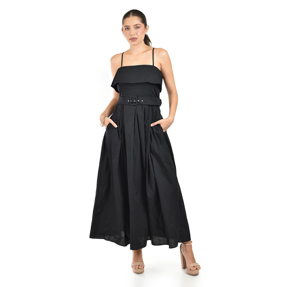 Foto 2 pulgar | Vestido Largo Con Cinto Roman Fashion /juvenil  14116 (negro) Negro
