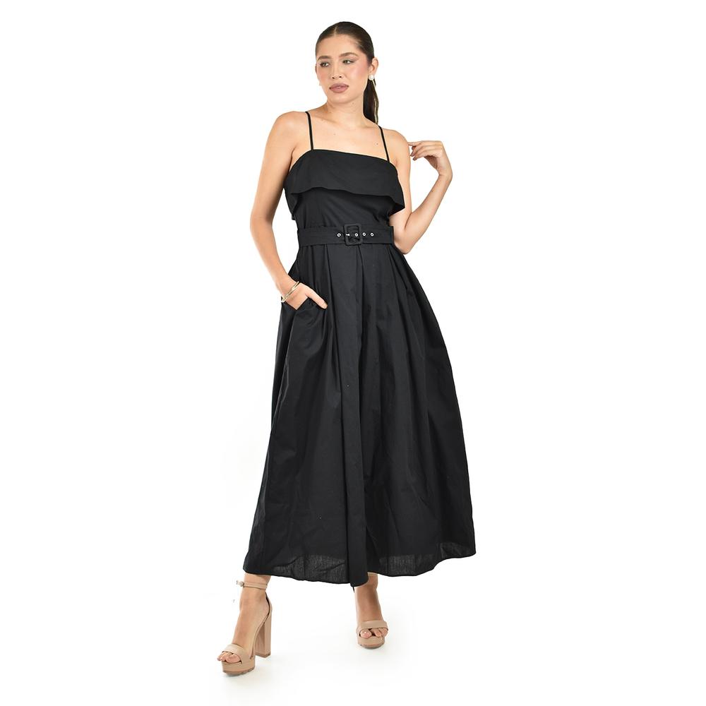 Foto 6 pulgar | Vestido Largo Con Cinto Roman Fashion /juvenil  14116 (negro) Negro
