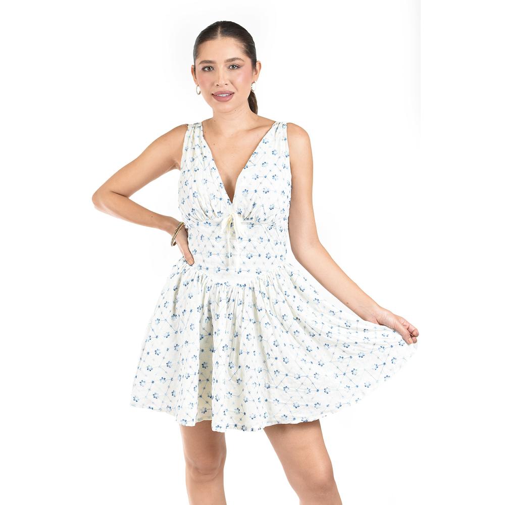 Foto 1 | Vestido Bordado De Flores Roman Fashion /juvenil  5814 (blanco /flor Azul) Blanco