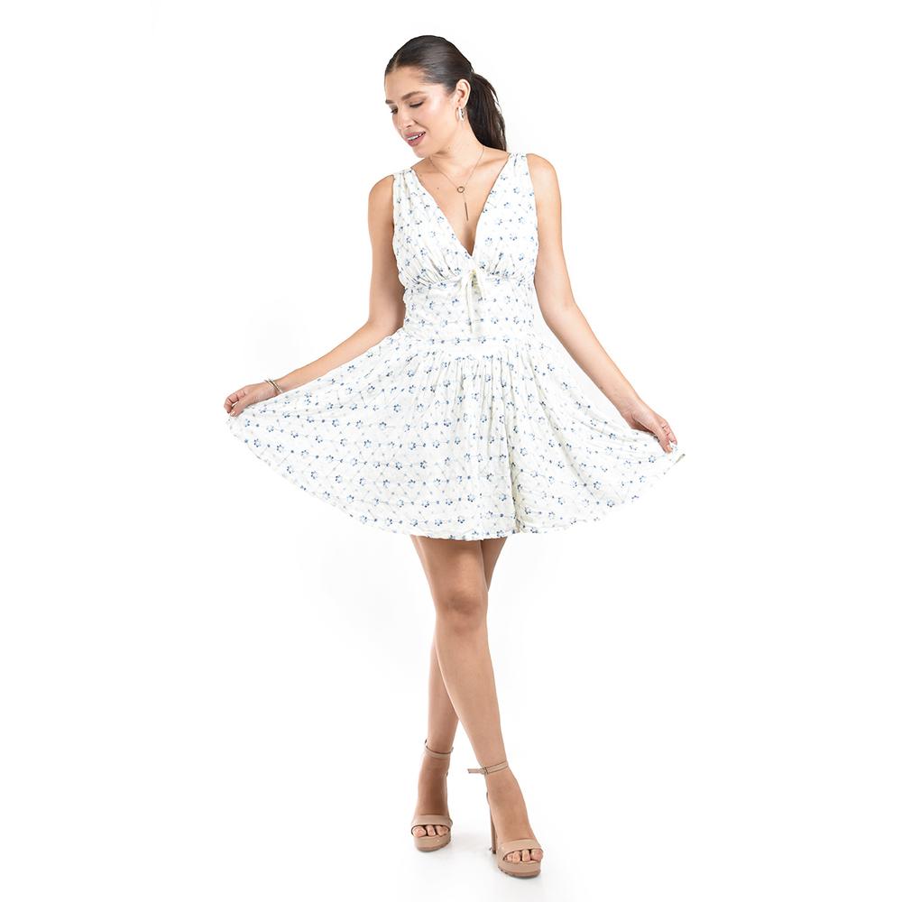 Foto 6 pulgar | Vestido Bordado De Flores Roman Fashion /juvenil  5814 (blanco /flor Azul) Blanco