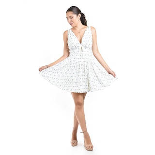 Foto 5 | Vestido Bordado De Flores Roman Fashion /juvenil 5814 (blanco /flor Azul) Blanco