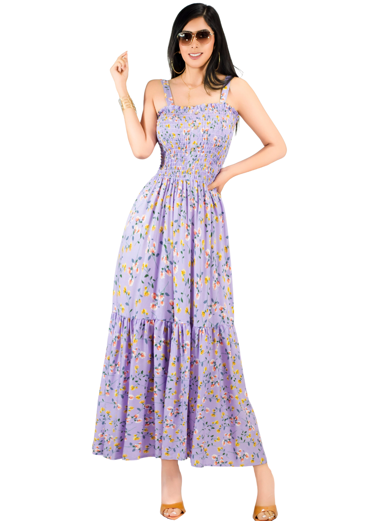 Foto 1 | Vestido Maxi Casual Mujer Largo Ves-1027 Lila Cómodo De Tirantes