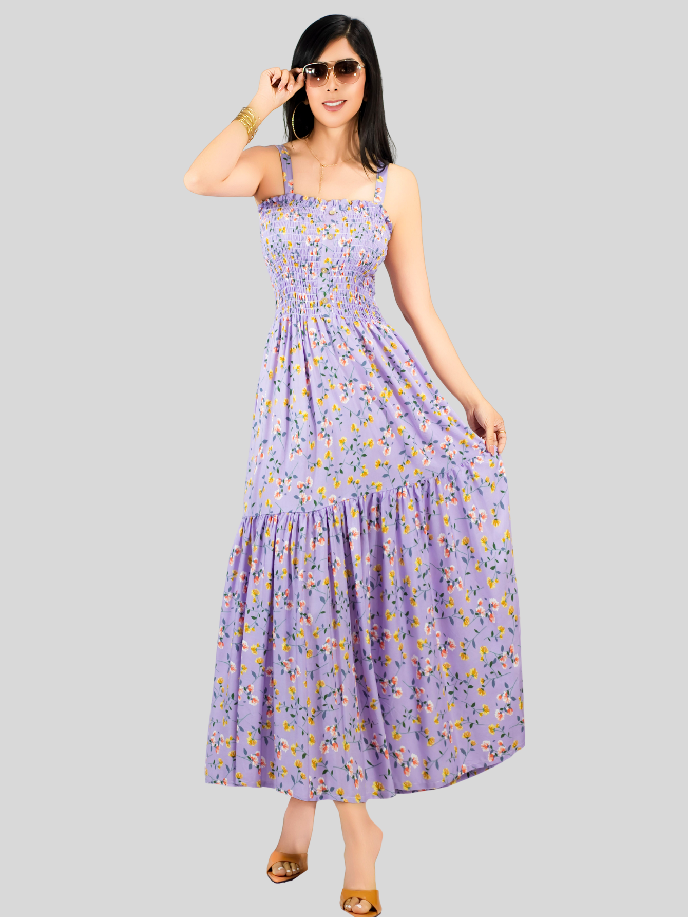 Foto 2 | Vestido Maxi Casual Mujer Largo Ves-1027 Lila Cómodo De Tirantes